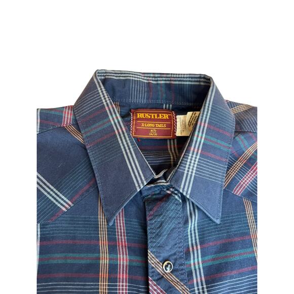 Rustler X-Long Tails Men's Western Pearl Snaps Long Sleeve Plaid Size 16 1/2 - Picture 5 of 13